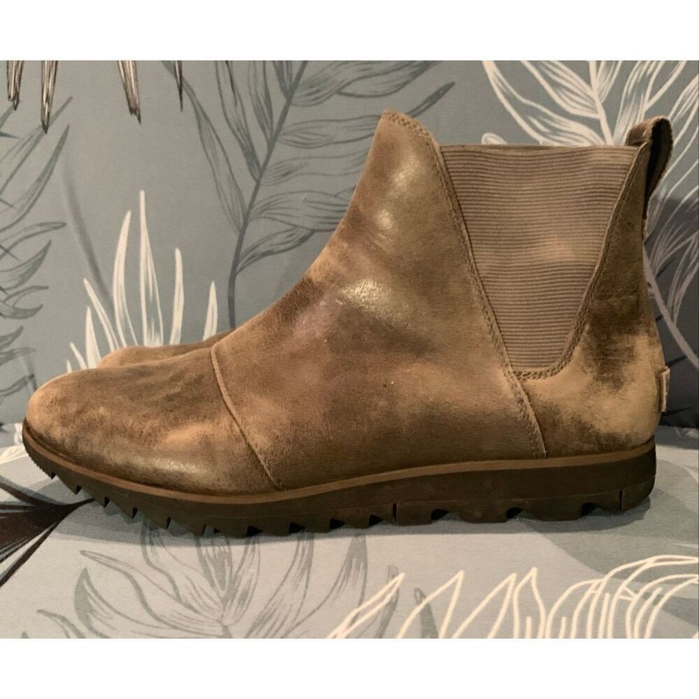 Sorel Harlow Gray Leather Chelsea Pull On Ankle Boots sz 10